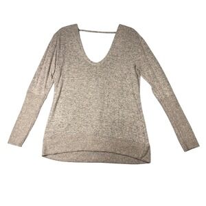 Chance or Fate Women's Size S Knit V Neck Lace Up Back Sweater Top Beige